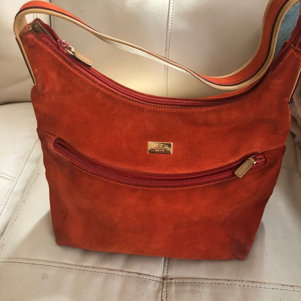 🔥Gucci Elegant Red-Orange Suede Shoulder Bag - Picture 2 of 8
